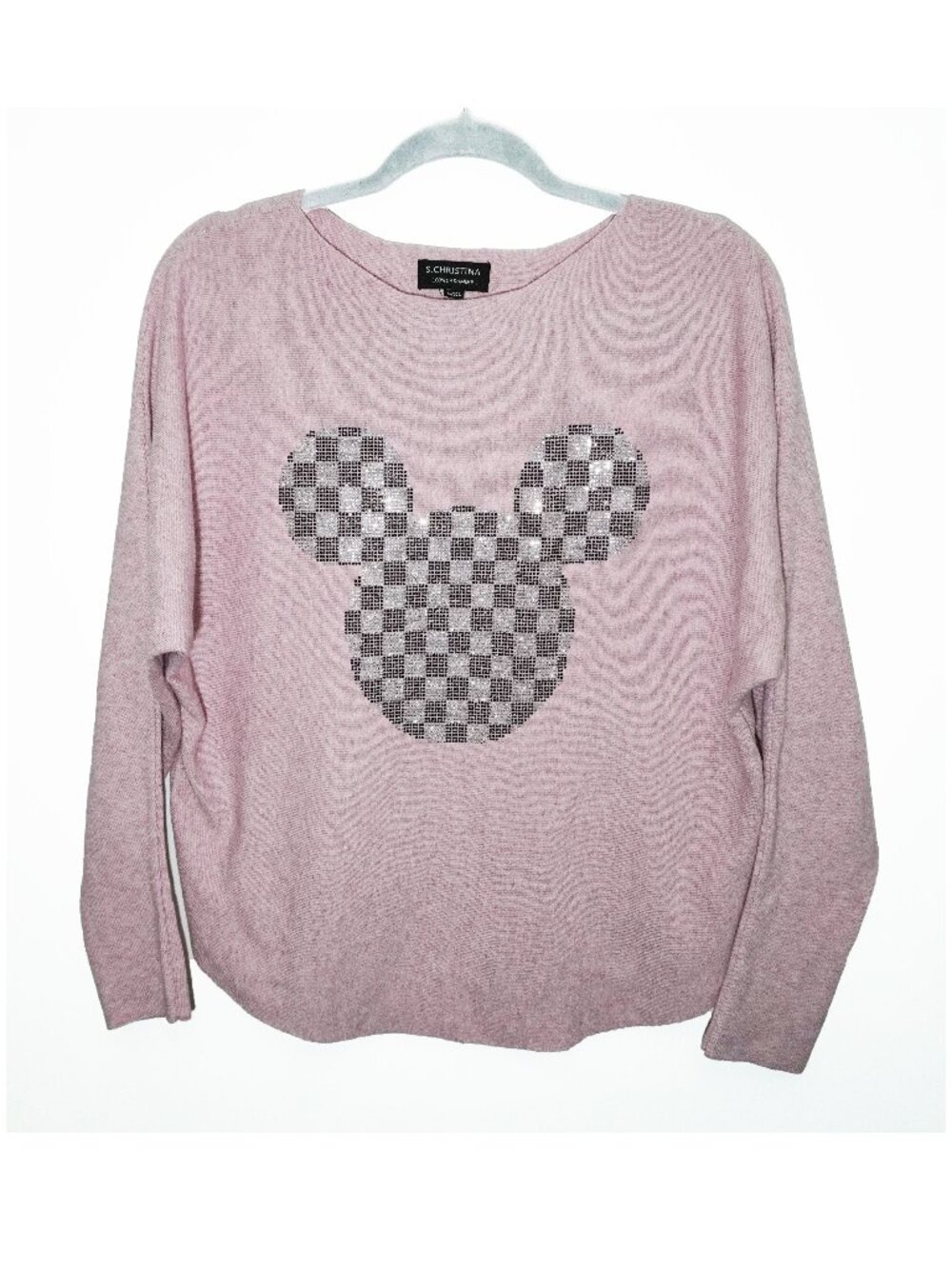 Disney 100% Cashmere Rhinestone Mickey L / XL Sweater by S. Christina Blush Pink